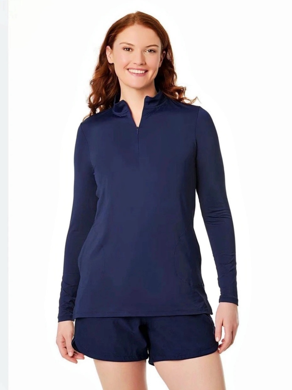 Lands' End Women's SunShade UPF 50 QuickDry Long Sleeve Quarter Zip Tunic Swim